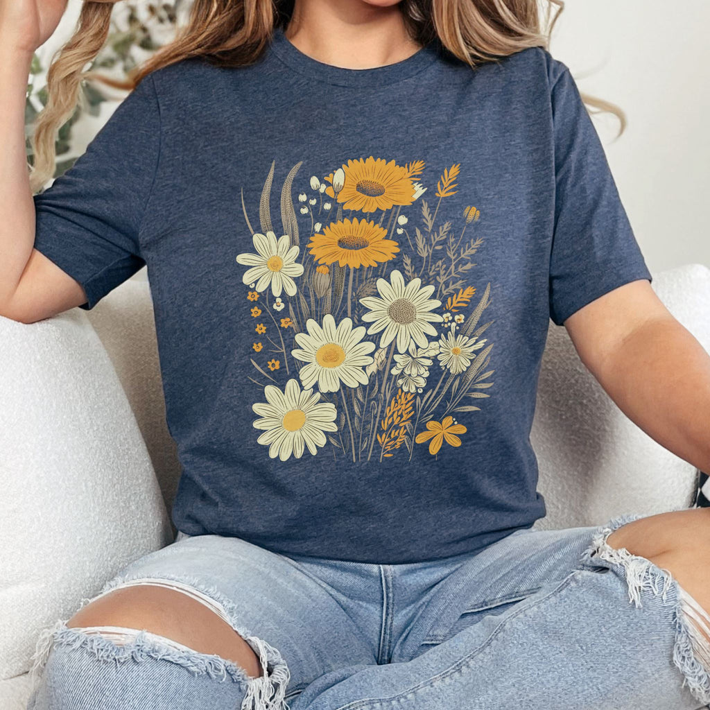 T Shirt mit Blumenprint aus Bio-Baumwolle Dark Heather Blue XS 