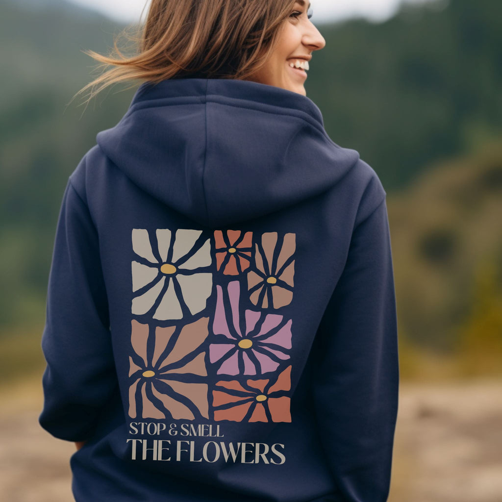 Vintage Hoodie mit Blumen - Stop & Smell the Flowers French Navy S 