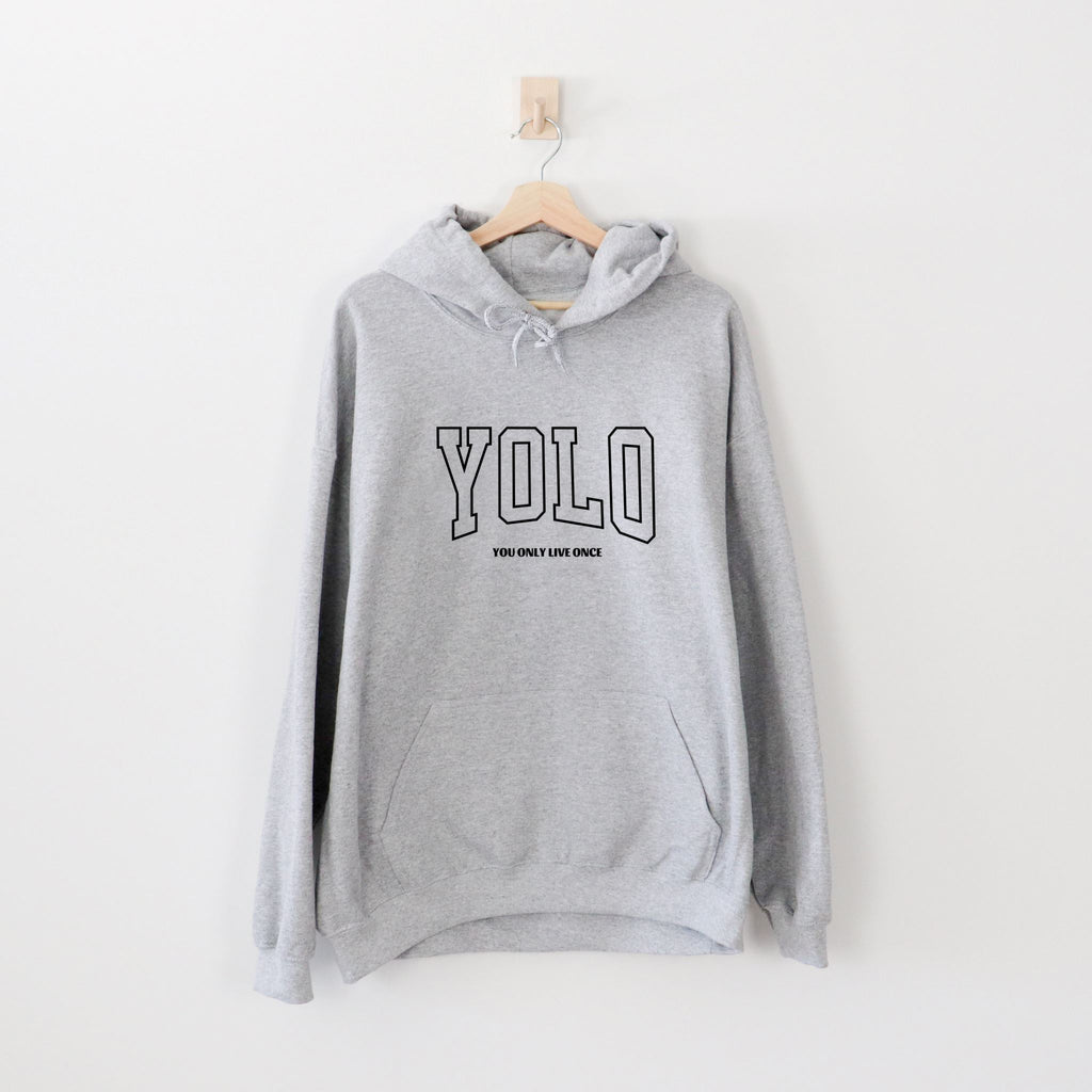 YOLO Hoodie - You Only Live Once Heather Grey XS 